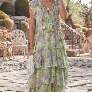 Sundance Floral Special Occasion Embroidered Chiffon Edith Derby Maxi Dress Sz M